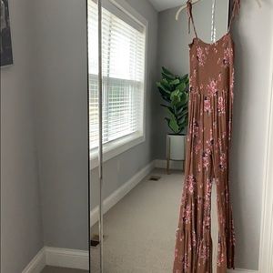 Cotton/ stretchy floral print jumpsuit